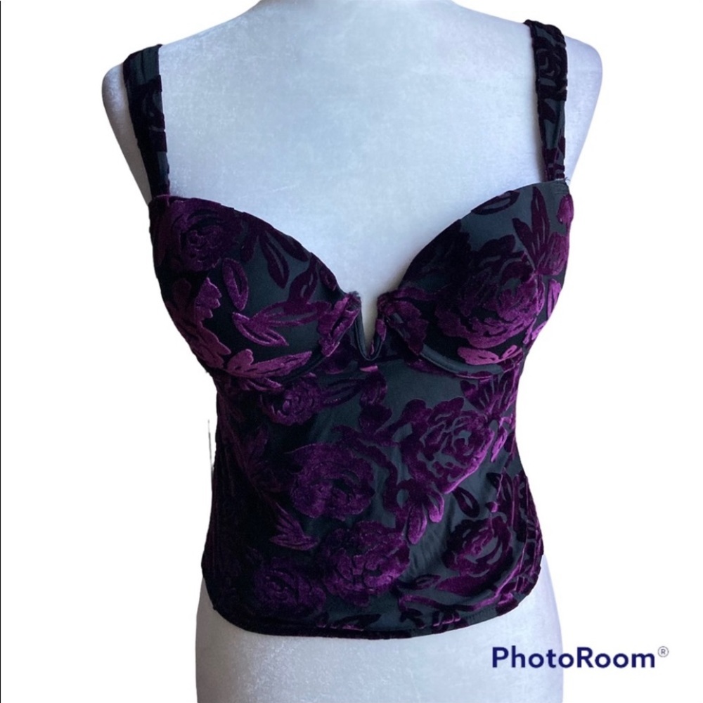 LA SENZA Black Floral Corset Bustier Top SZ M